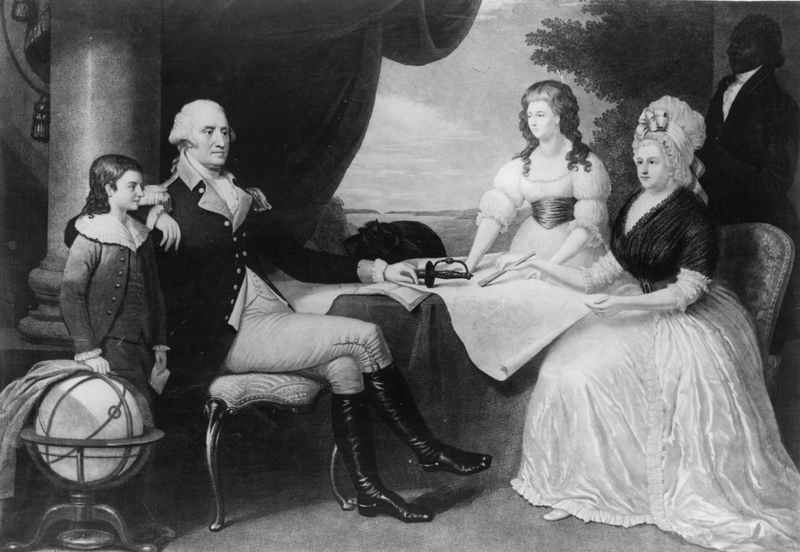 George Washington, Martha Washington, and Martha’s two children from a previous marriage, circa 1761. Photo via Getty Images.